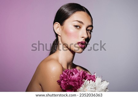 woman make-up pink portrait model girl spa face beauty flower blush