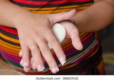 Woman Making Arepas, Typical Latin American Food Made With Cornmeal.