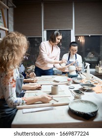 Woman Making Ceramic Pottery On Workshop. Concept For Woman In Freelance, Business. Handcraft Product. Earn Extra Money, Side Hustle, Turning Hobbies Into To Job. Selective Focus, Shallow Depth