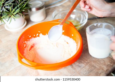 Woman Making Delicious Chicken Pot Pie On A Table