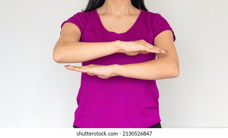 Woman Making Equality Sign With Her Arms. Gender Equality Concept