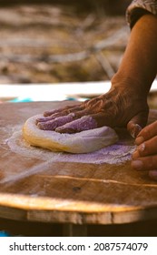 A woman making lavash bread in Azerbaijan. Preparation of lavash. Traditional foods