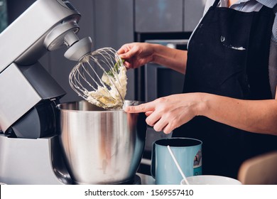 Woman Making Mixer Bakery Cake Machine At The Home
