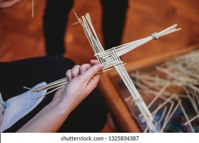 Woman Making St Brigids Cross