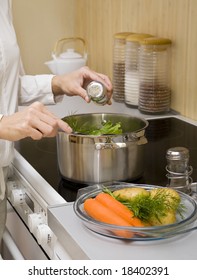 Woman Is Making Vegetable Soup