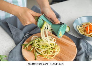 Woman Making Zucchini Spaghetti