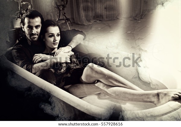 Woman Man Bathtub Embrace Mystical Love Stock Photo Edit - 