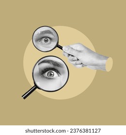Woman and man with magnifying glass, human eye with magnifying glass, investigating, detectives, looking for a solution, looking for an answer, magnifying glass, Hand, In search, Investigation