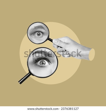 Woman and man with magnifying glass, human eye with magnifying glass, investigating, detectives, looking for a solution, looking for an answer, magnifying glass, Hand, In search, Investigation