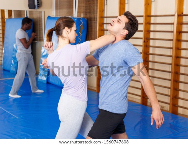 Woman Man Practicing Self Defense Techniques Stock Photo Edit Now
