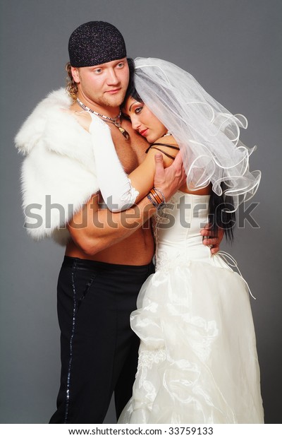 Woman Man Wedding Dress On Grey Stock Photo Edit Now 33759133