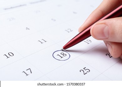 Woman Marking Date Calendar Pen Closeup Stock Photo 1570380337 ...