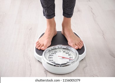 Woman Measuring Her Weight Using Scales Stock Photo 1156005379 ...