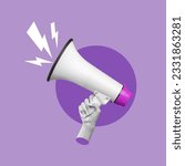 woman in megaphone, symbol of woman, woman speaking, woman speaking loud, girl with megaphone, hand holding megaphone, loudspeaker, social media, idea promotion, concept