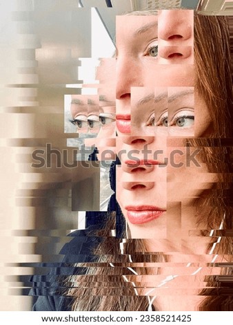 woman mental health social media concept distorted obscured view of face glitch