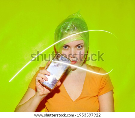 Similar – Image, Stock Photo Young happy woman drinking a milkshake