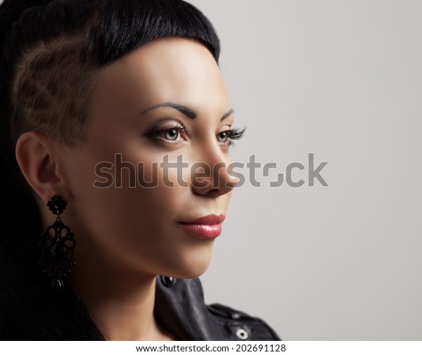 Woman Modern Unusual Haircut Shaved Sides Royalty Free
