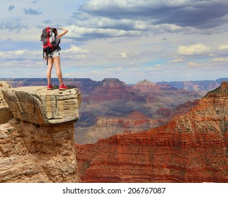 Woman mountain Hiker with backpack enjoy view in grand canyon, asian - Powered by Shutterstock