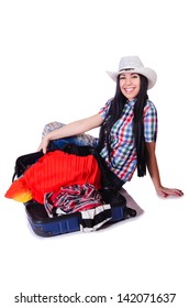 Woman With Too Much Stuff In Her Case