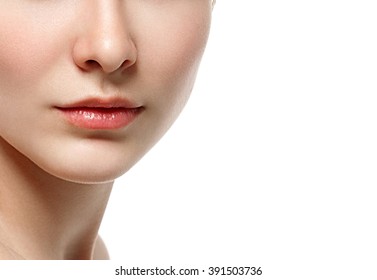 Woman neck shoulder lips nose