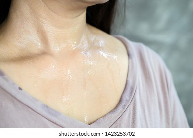 Woman Neck Sweat Skin Closeup 