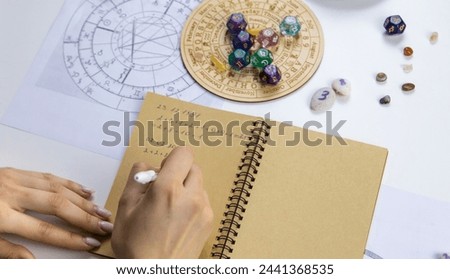 Woman numerologist astrologer counts numbers. Selective focus. People. Stock photo © 