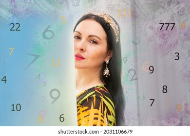 Woman Numerology And Space Background
