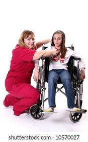 Woman Nurse With Sick Child.