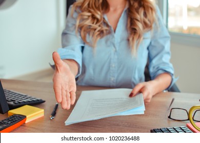 Woman Offer Handshake To Seal A Deal After A Job Recruitment Meeting