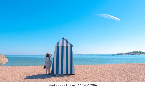 Woman On A Beach In Hanko.