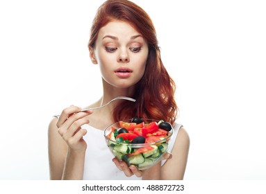 Woman On A Diet . Strict Diet. Salad