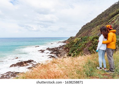 Woman on Great Ocean Road. Driving winding road along coast, beach. Turquoise ocean sea, white sand, road trip. Travel, driving, road trip, holiday, vacation, journey, paradise. Melbourne, Australia. - Shutterstock ID 1638258871