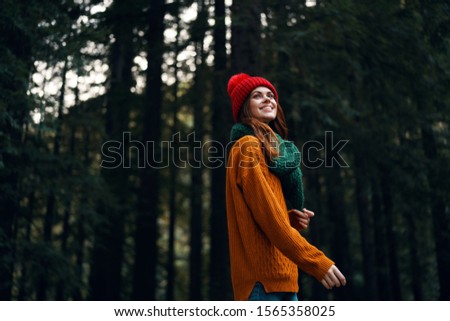 Woman on nature forest vacation walk travel