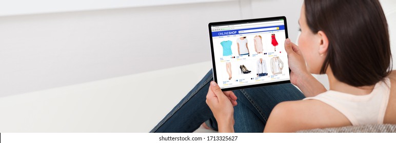 Woman Online Shopping On Tablet Fashion Clothes