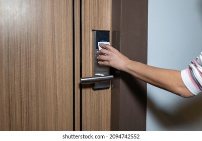 Woman Opening Door Room Hotel By Stock Photo (Edit Now) 2094742552