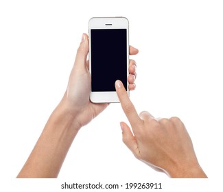 Woman Operating Touch Screen Phone