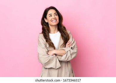 Woman Over Isolated Background Happy And Smiling