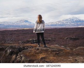 Woman Overlooks Þingvellir National Park, Iceland