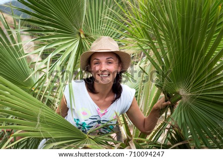 Image, Stock Photo Woman’s head over plant