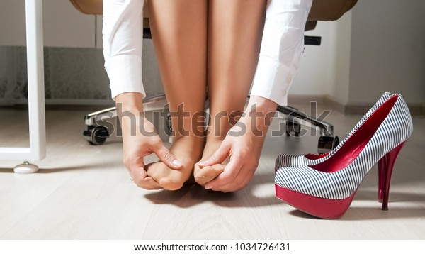 Woman Pantyhose Massaging Rubbing Her Feet Stock Photo (Edit Now ...