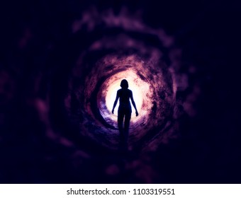 Woman in the paranormal tunnel