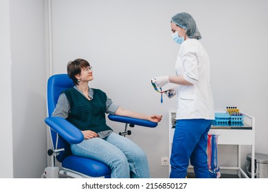 The Woman Passes A Blood Test For Covid 19. High Quality Photo