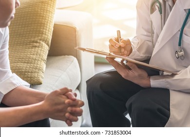 Woman Patient Having Consultation With Doctor (gynecologist Or Psychiatrist) And Examining  Health In Medical Gynecological Clinic Or Hospital Mental Health Service Center