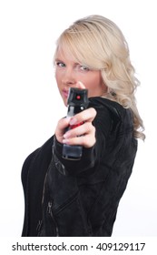 Woman With Pepper Spray For Self Defense