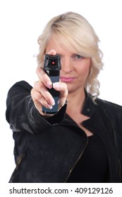 Woman With Pepper Spray For Self Defense