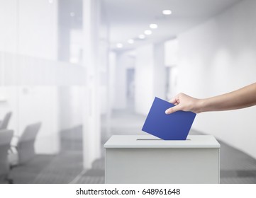 Woman person vote with ballot box at office voting concept. - Shutterstock ID 648961648