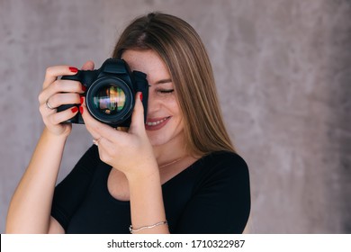 Woman Photographer Taking Images Professional Camera Stock Photo ...