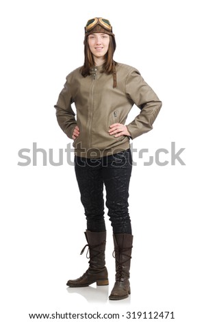 Woman pilot isolated on the white