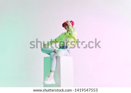 woman with pink hair cube fashion style