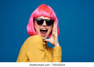 Woman Pink Hair Screaming On Blue Stock Photo 710132314 | Shutterstock